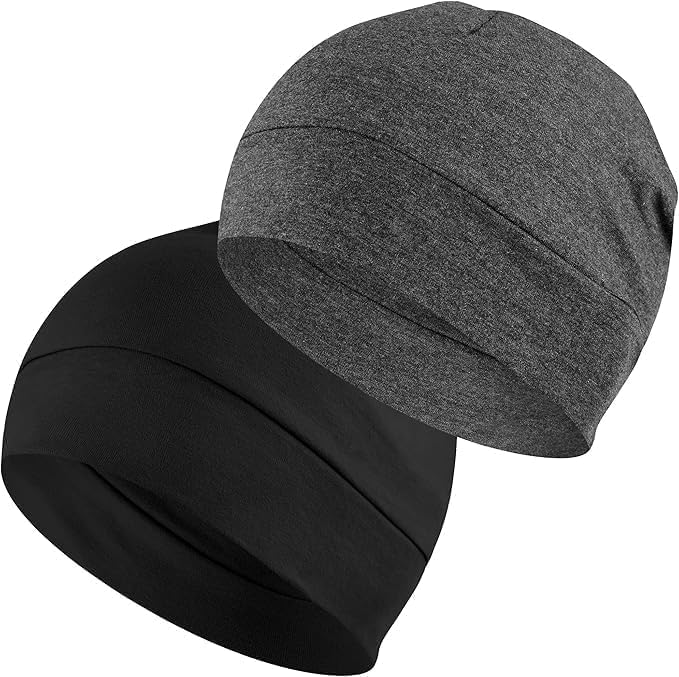BISMAADH Cotton Skull Caps for Men and Women,2-Pack Lightweight Beanie Sleep Hats Breathable Helmet Liner Biking - Image 1